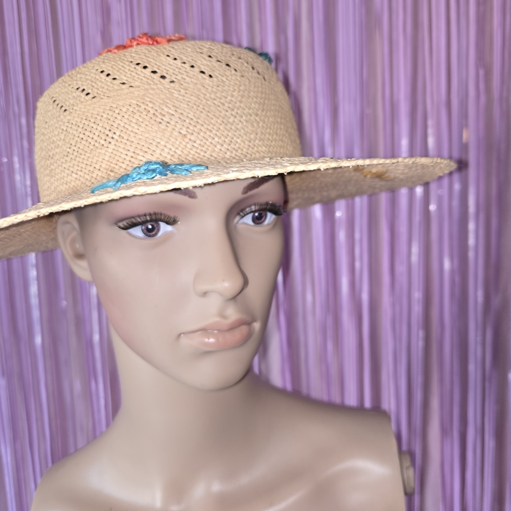 Stylish Tan Straw Hat with Colorful Accents